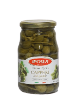 A jar of Iposea Capperi - Capers with stem