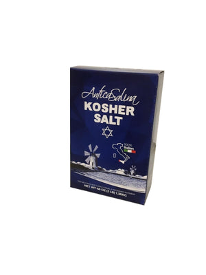 A box of Antica Salina Kosher Salt 48oz